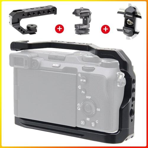 Camera Cage for Sony A7C Housing Case Cold Shoe 1/4'' Arri Hole Top Handle for Microphone LED Fill Light Extension Cable Clamp