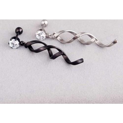 Fashion Women Female Wave Drop Earrings Color Gold Stainless Steel Crystal Long Irregular Waves Drop Earrings Jewelry