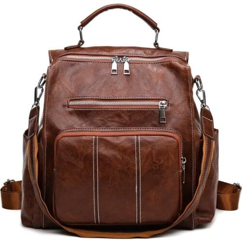 Fashion Womens Backpack Pu Leather Female Retro Backpacks University School Bags For Girls College Bookbags Travel Bagpack