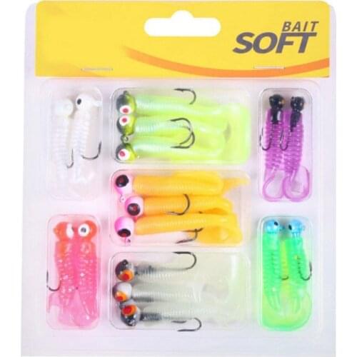 17pcs Ice Fishing Lure Set Lead Head Hook Soft Lure Set Soft Lure 2020 Winter Fishing Tackle 7 Color