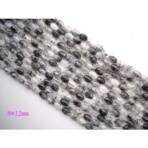 Natural Rutilated Quartz Black Flat Oval 8*12mm, 12*16mm Loose Beads For Jewelry Making DIY Bracelet Necklace Earrings