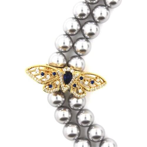 DIY accessories 14K note gold temperament blue sapphire butterfly jade beeswax necklace sweater chain double - row clip new