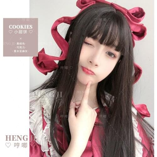 Heng Ji Lolita Wig Sheath Female Hair Medium-Length Hair Lolita Red Antique Natural Girl Cookies Lolita wig