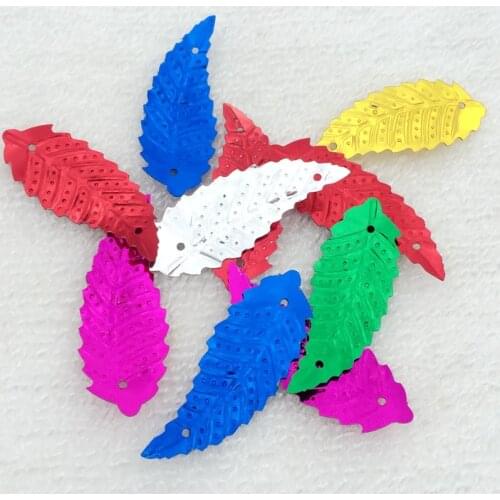 200pcs/lot Leaf Sequins 17*44mm PVC Sewing DIY Hologram Colors Leaves With 2 Holes -C44A