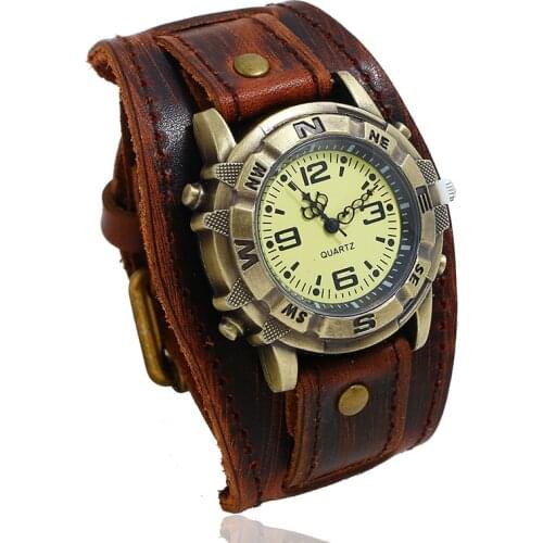 All-Match Fashion Punk Retro Brown Black Belt Strap Genuine Leather Watch Men Bracelet For Women Jewelry Freely Shipping