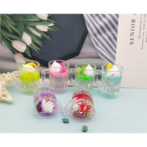 6pcs Ice Cream Cup Resin Charms Pendants Summer Cool Drink Pendants Dangle DIY Keychain Decor Jewelry Accessory Handmade YZ629