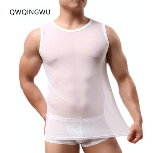 Casual Undershirt Mens Transparent T Shirt Sexy Mesh See Through Tops Tees Man Tight Singlet Gay Thin Shaper Male Undershirts