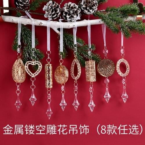 Festive Decorations Golden Iron Art Acrylic Crystal Dress Up Charm Christmas Tree Window Scene Decoration Pendant