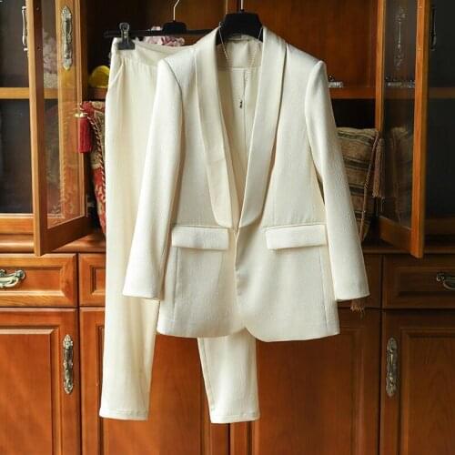 Early Autumn Luxury Business Professional Suit Water Ripple Embossed High-End Fabric Shawl Collar Blazer OL Trousers Office Lady