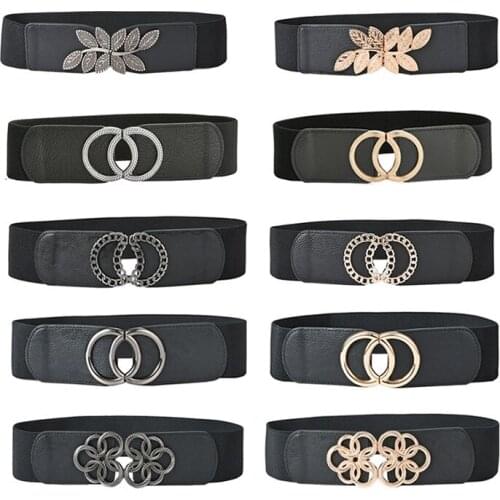 Best YBT Imitation Leather Womens Belt Double Ring Retro Hook Buckle Black Belt Fashion Decoration Elastic Waist Shaping Belts