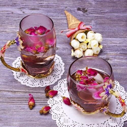 Luxury Enameled Crystal Glass Of Rose heat-resistant Tea Bottle Come with Spoon Tea Milk Mug Wedding Gifts MUMR999