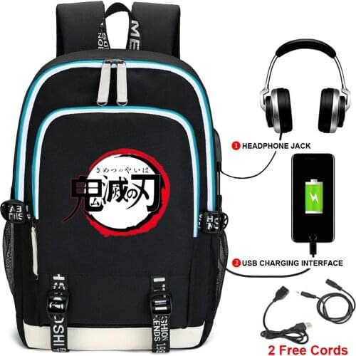 Demon Slayer Cosplay Backpack Oxford Student School Shoulder Bags USB Charging Teentage Laptop Travel Bag Gift