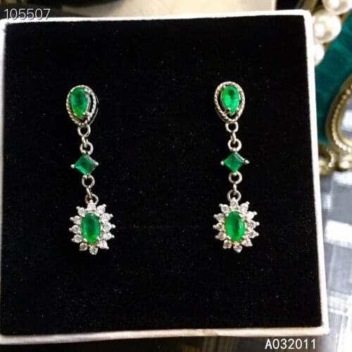 KJJEAXCMY fine jewelry natural Emerald 925 sterling silver trendy girl gemstone earrings new Ear Studs support test with box