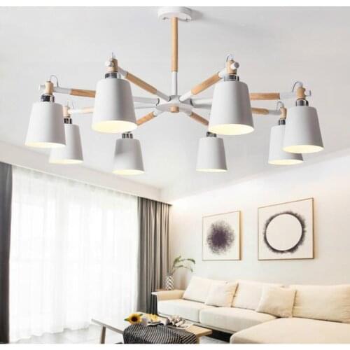 Nordic Chandelier E27 With Iron Lampshade For Living Room Suspendsion Lighting Fixtures Lamparas Colgantes Wooden Lustre