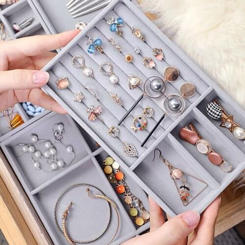Cloth Jewelry Box Ring Earring Necklace Cosmetic Storage Drawer Dressing Table Organizer Jewelry StorageCase Storage Tray Grey