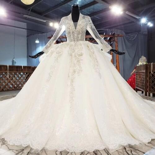 Amazing Lace Ball Gown Wedding Dress 2020 Long Sleeve Beading Appliques Vintage Bridal Princess Bride Dresses Robe De Mariee