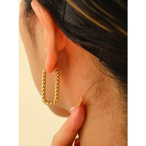 Hip Hop Vintage Metal Woven Twist U Shape Earrings For Women Fashion Punk Geometric Golden Earclip Wedding Jewellery Accessories