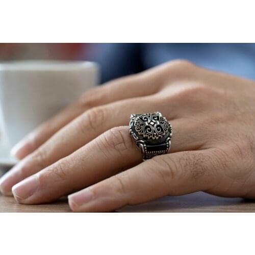 High-quality 925 Sterling Silver Zircon stone patterned ring Jewelry Made in Turkey in a luxurious way for men with gift / rings