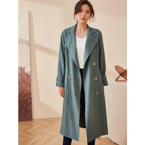 Intellectual lace up British windbreaker womens 2021 new temperament gray green medium length coat