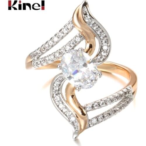 Kinel New Natural Zircon Flowers Rings 585 Rose Gold Micro-wax Inlay Zircon Women Rings Fashion Wedding Fine Jewelry