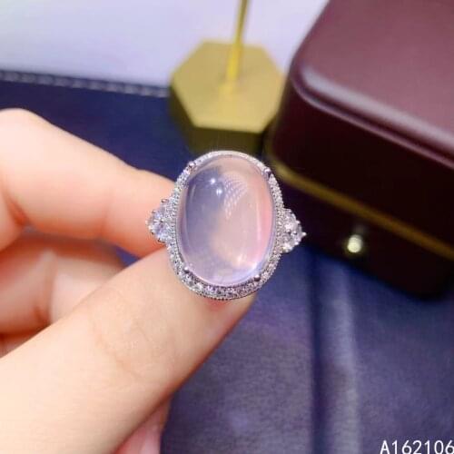 925 Pure Silver Chinese Style Natural Rose Quartz Womens Luxury Popular Oval Adjustable Gemstone Ring Fine Jewelry Support Dete