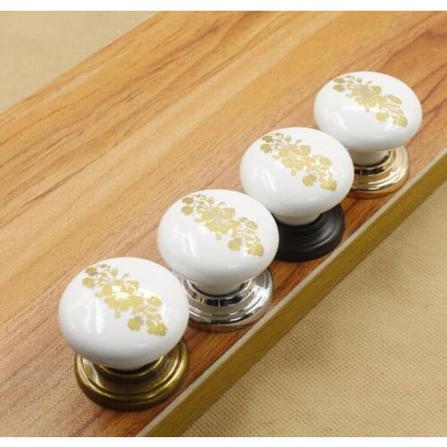Gold Flower Ceramic Furniture Knobs Black Bronze Silver Gold Furniture Konb