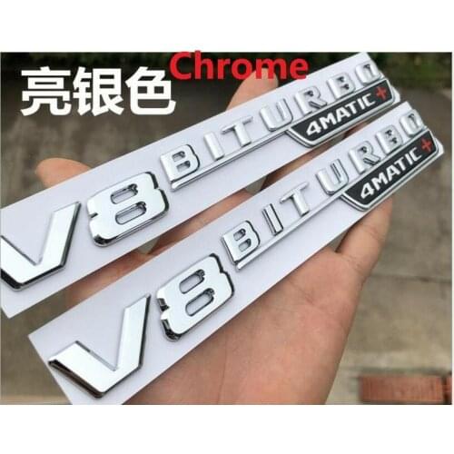 2pcs new chrome " V8 BITURBO 4MATIC+ " ABS Plastic Car Trunk Number Letters Badge Emblem Sticker for Mercedes Benz V8 BITURBO