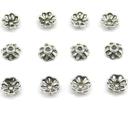 200pcs/lot Zinc Alloy Bead Caps Tibetan Silver Plated Flower Beads End Caps Charms For Jewelry Making Findings 8mm Hole is 2mm