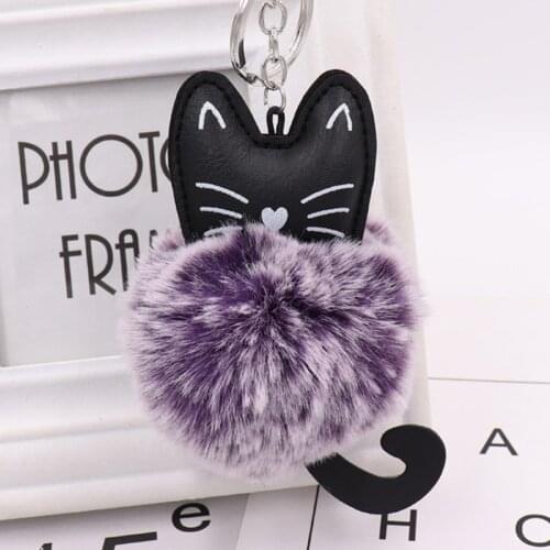 2021 New cute cat 1PC High quality Fake Rabbit Fur Ball Key Chain Pompom Angel Girl Women Bag Jewelry