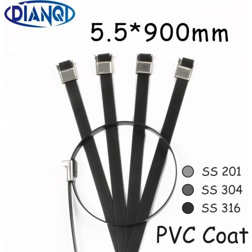 5.5*900 5.5mm 5.5x900 Stainless Steel Zip PVC coating Strong Stainless Steel Grade Metal Cable Ties Zip Tie Wraps