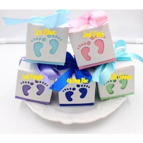 50 Pieces/Lot) Cute Baby Decoration gift box of Little Baby Feet laser cut candy box for baby showers gifts and Party favors