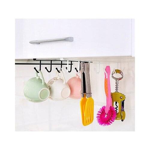 6 Hooks Cup Holder Hang Kitchen Cabinet Under Shelf Storage Rack Organiser Hook