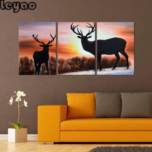 Diamond Painting 5D DIY Landscape 3 Piece Deer Go Home Sunset Full Square/Round Diamonds Embroidery Wall Decorations Craft Kit