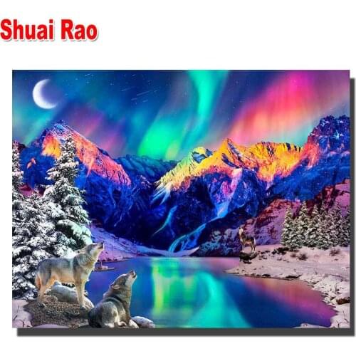 Fantasy Mountain wolf diamond painting cross stitch Full Square Round diamond embroidery Sale Crystal mosaic Home Decoration