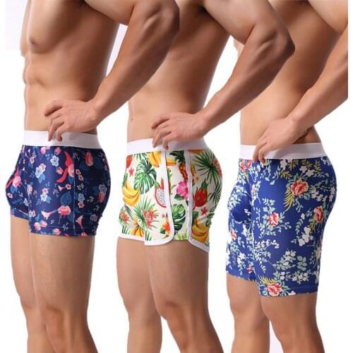 Men Boxer Shorts Long Underpants High Elasticity Soft Milk Silk Long Leg Mens Boxershorts Fashion Print Panties Trunk Underwear