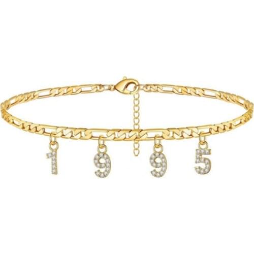 925 Solid Silver Birth Year Diamond Anklet Bracelet Jewelry for Women Custom Initial Letter Gold Plated Charm Couple Bracelets