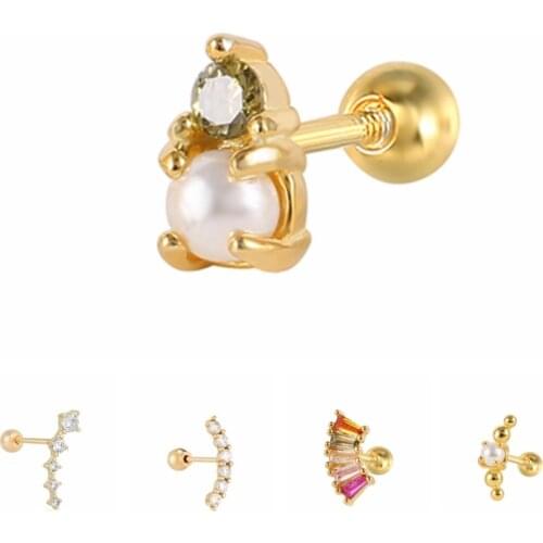 CANNER 925 Silver Stud Earrings For Women Colored CZ Pearl Cartilage Piercing pendientes plata 925 trending products 2021 Aros