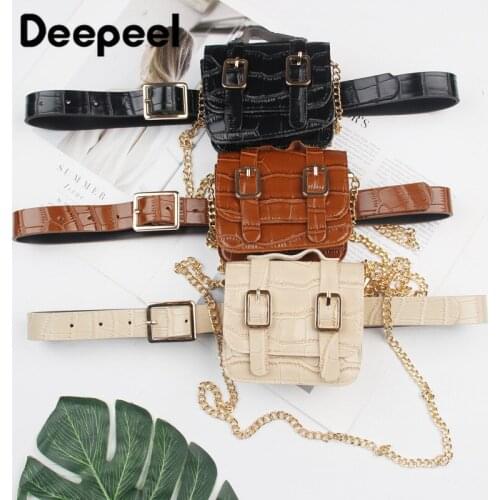 Deepeel 1pc 2.2*106cm Women Embossed Leather Cummerbunds Mini Waist Bag Chain Decorative Corset Fashion Female Luxury Belt CB737