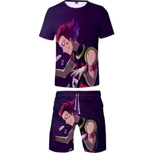 Personality Men/women Hisoka Fashion Harajuku 3D Print Summer Mens Shorts t shirt set Hunter X Hunter 3D Shorts T-shirt set