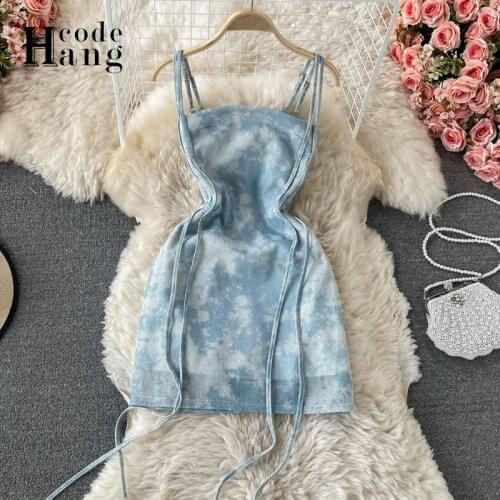 HangCode Ins Fashion Spaghetti Strap Mini Dress Women Sexy Backless Slim Sheath Bodycon Dress Streetwear Ladies Dresses Sundress