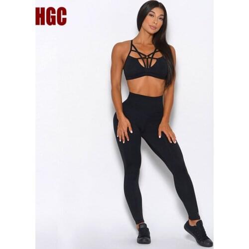 HGC Yoga Suit Women Sports Top Push-up Bra Sexy High Waist Hip Lifting Leggings Gym Tracksuit 2 piece set Fitness Sportwear