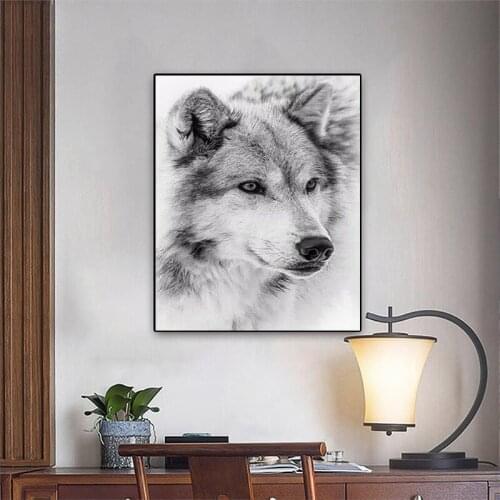 Modern Minimalist Black and White Wolf Animal Oil Painting Poster and Printing Office Go To Wall Living Room Home Decoration