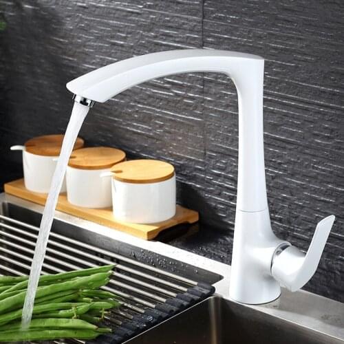 White Modern Kitchen Sink Faucet Mixer tap Single Hole Black Brass Taps With Swivel Arc Square Spout