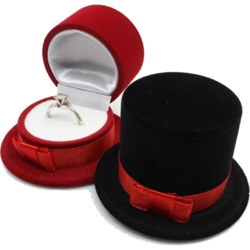 Creative Velvet Jewelry Ring Box Hat Shape Wedding Ring Earrings Storage Organizer Box Marriage Birthday Surprise Gift Box