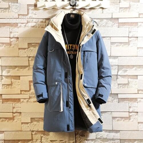 Winter White Mens Long Jacket Fashion Thick Warm Casual Hooded Jackets Plus Size High Quality Cotton Black Jacket