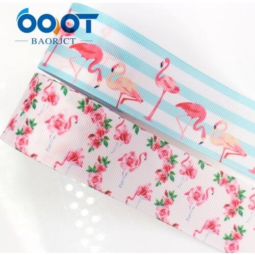 OOOT BAORJCT G-18623-566 38 mm 10 yards Flamingos Ribbons Thermal transfer Printed grosgrain Wedding DIY handmade material