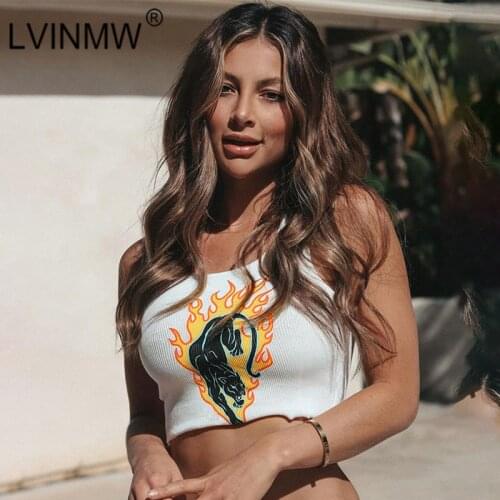 LVINMW Tank Tops Cheetah Printed Basic Casual Sleeveless Crop Top Flame Rib Simple Slim Girls Clothes Stretchy Streetwear Summer