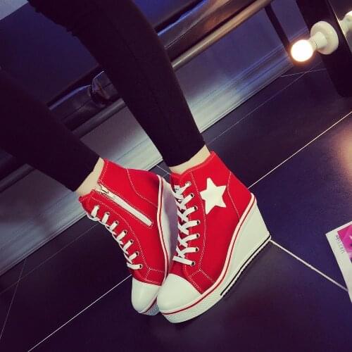 Fashion women casual high heel shoes Brand women Platform Hidden Wedge shoes ladys Canvas pumps Lace-up shoes big size MA-04