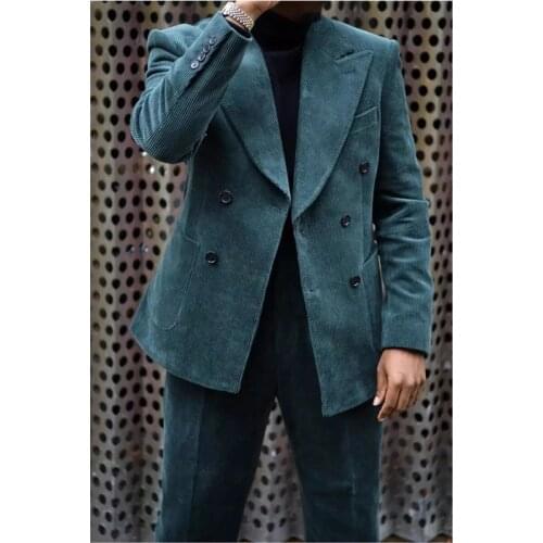 Fashionable And Loose Corduroy Peak Lapel Men Suits Costume Homme Wedding Masculino Tuxedo Slim Fit Groom Prom Blazer 2 Pieces