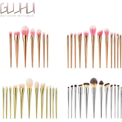 7/12 Pcs Brushes Make Up Tool Set Powder Long Handle Pink Golden Makeup Brushes GUJHUI Pinceaux De Maquillage Foundation Brush